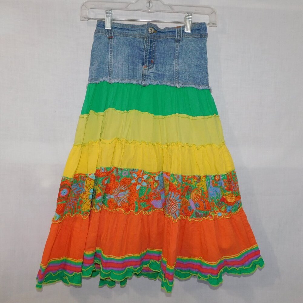 Childrens Place Denim Multicolor Floral Boho Flowing Skirt Youth Girls 8